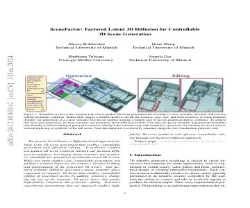 Paper thumbnail for SceneFactor: Factored Latent 3D Diffusion for Controllable 3D Scene Generation