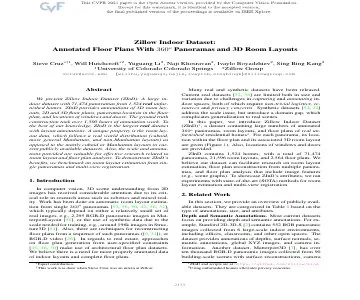 Paper thumbnail for Zillow Indoor Dataset: Annotated Floor Plans With 360o Panoramas and 3D Room Layouts