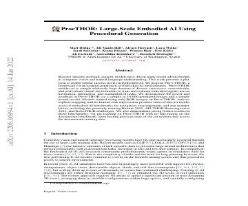 Paper thumbnail for ProcTHOR: Large-Scale Embodied AI Using Procedural Generation
