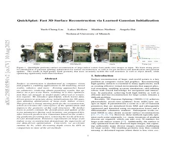 Paper thumbnail for QuickSplat: Fast 3D Surface Reconstruction via Learned Gaussian Initialization