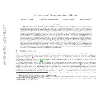 Paper thumbnail for A Survey of Structure from Motion