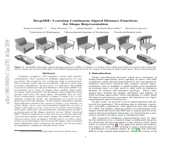 Paper thumbnail for DeepSDF: Learning Continuous Signed Distance Functions for Shape Representation