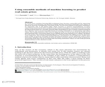 Paper thumbnail for Using ensemble methods of machine learning to predict real estate prices