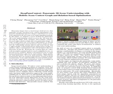 Paper thumbnail for DeepPanoContext: Panoramic 3D Scene Understanding with Holistic Scene Context Graph and Relation-based Optimization